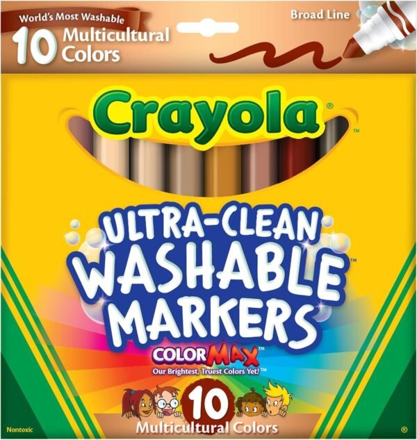 Crayola Ultra Clean Washable Multicultural Markers, Broad Line, 10 Count