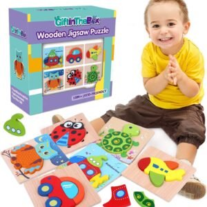 6 Pack Wooden Jigsaw Puzzles, Wooden Color Shapes Puzzles for Toddlers Ages