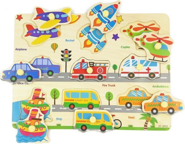 Wooden Puzzles Vehicles & Traffic Tools Chunky Baby Puzzles Peg Board for