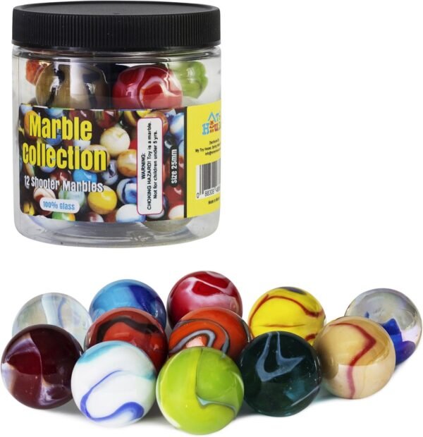 My Toy House Shooter Glass Marbles with Marble Jar For Storage, Set