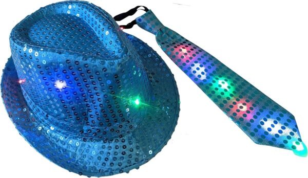 The Electric Mammoth LED Light Up Flashing Fedora and Necktie Tie Combo
