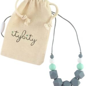 Baby Teething Necklace for Mom, Silicone Teething Necklace, BPA Free Gray/Mint/White