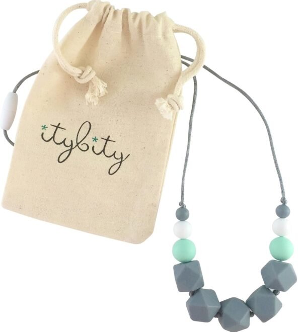 Baby Teething Necklace for Mom, Silicone Teething Necklace, BPA Free Gray/Mint/White