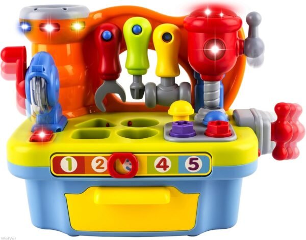 WolVol Musical Learning Workbench Toy with Tools, Engineering Sound Effects and Lights,