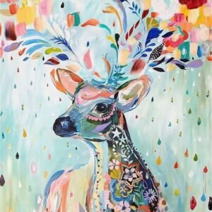 Queenie Colorful 1000 Piece Abstract Deer Oil Painting Artwork Wooden Adults Jigsaw