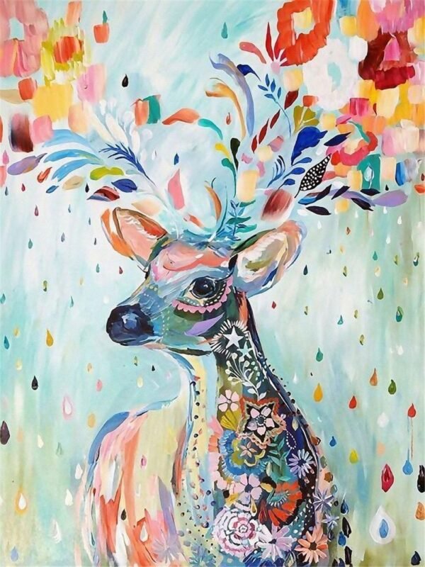 Queenie Colorful 1000 Piece Abstract Deer Oil Painting Artwork Wooden Adults Jigsaw