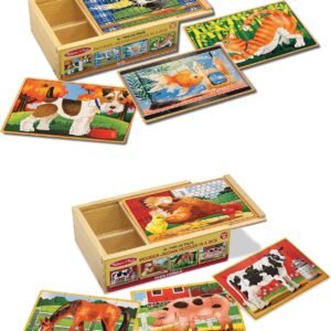 Melissa & Doug Animals 4-in-1 Wooden Jigsaw Puzzles Set - Pets and