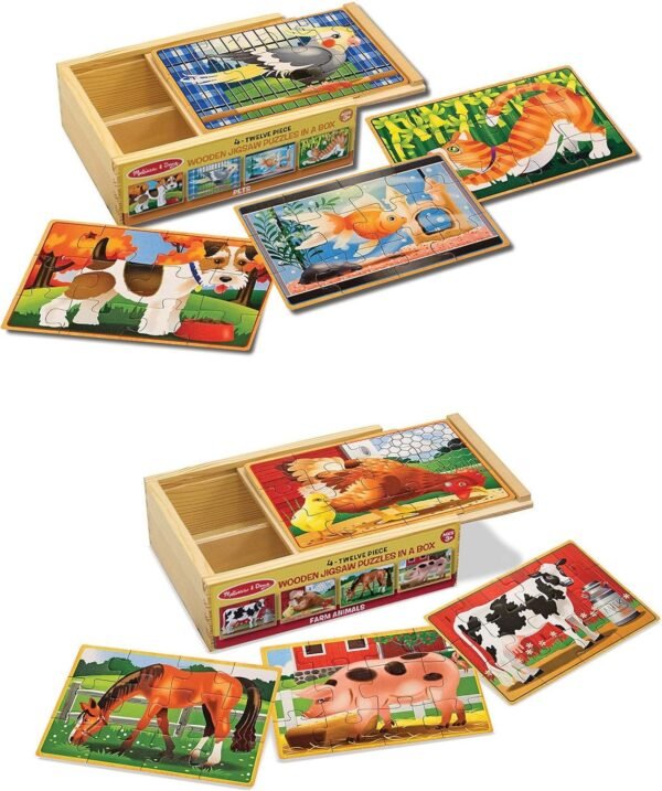 Melissa & Doug Animals 4-in-1 Wooden Jigsaw Puzzles Set - Pets and
