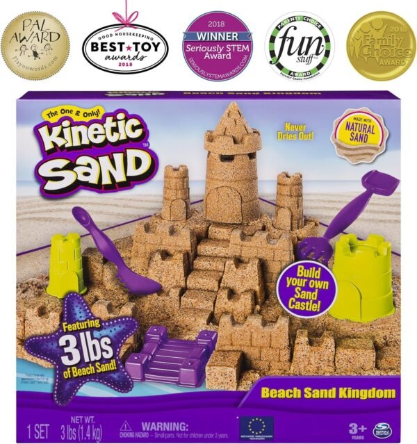 Kinetic Sand Beach Sand Kingdom Playset with 3lbs of Beach Sand, for