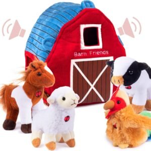 Plush Creations Plush Farm Animals for Toddlers with Plush Barn House Carrier.