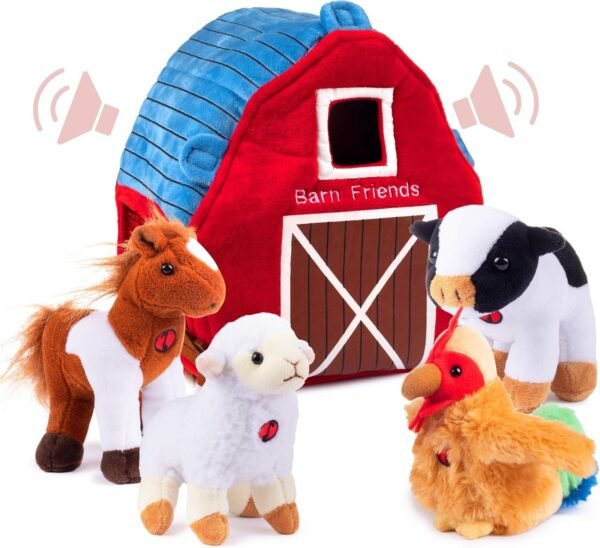 Plush Creations Plush Farm Animals for Toddlers with Plush Barn House Carrier.