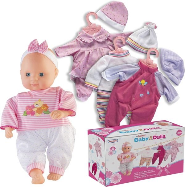 Prextex 12-Piece Baby Doll with Clothes Set - Baby Dalia 14-Inch Girl