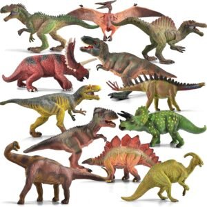 JOYIN 12-in-1 Realistic Jurassic Colossal Dinosaur Figures Playset with Educational Booklet for
