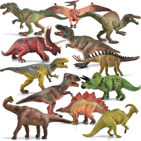 JOYIN 12-in-1 Realistic Jurassic Colossal Dinosaur Figures Playset with Educational Booklet for