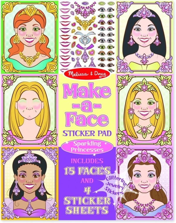 Melissa & Doug Make-a-Face Sticker Pad Sparkling Princesses - 15 Faces, 4