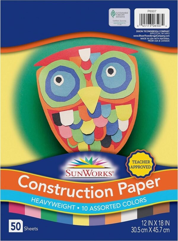 SunWorks Construction Paper, 10 Assorted Colors, 12 x 18, 50 Sheets