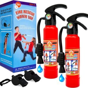 Toy fire extinguishers with Whistles 2 Pack.Shoots Real Water Great for Fireman