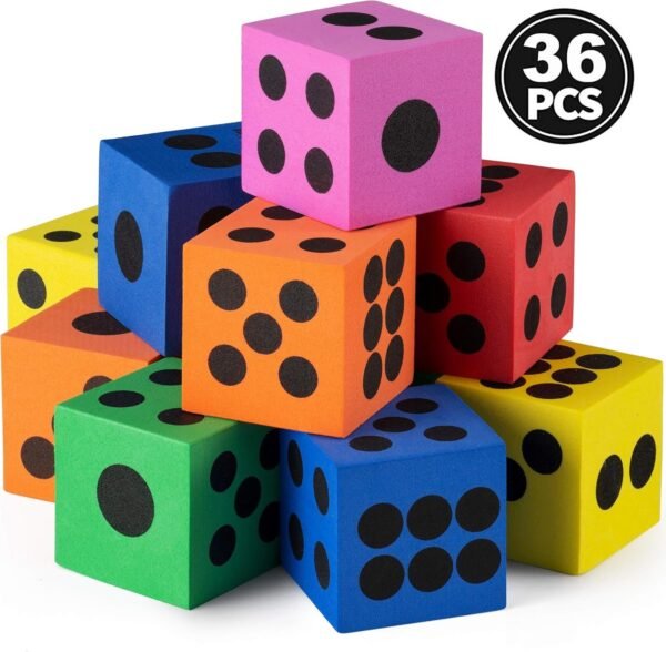 Foam Dice Set - Bulk Pack of 36, 1.5 Inch Large Assorted