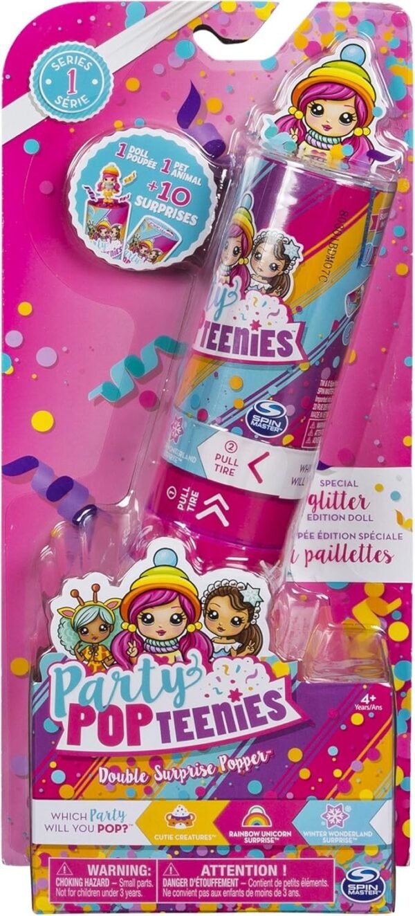 Party Popteenies - Double Surprise Popper, with Confetti, Collectible Mini Doll and