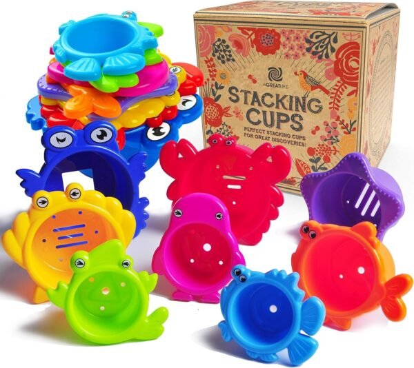 AGREATLIFE Stacking Cups Bath Toys for Toddlers - Safe and Fun Kids