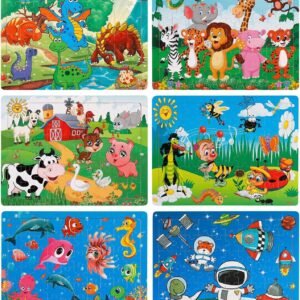 NASHRIO Kids Puzzles Set of 6 60 Piece Wooden Jigsaw Puzzles Toys