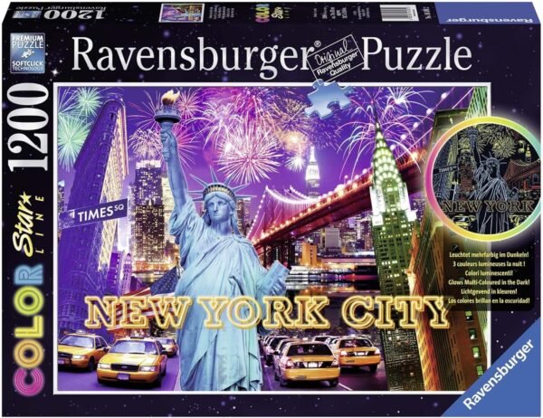 Ravensburger Colorful New York Color Starline Glow-in-The-Dark Puzzle 1200-Piece Kit