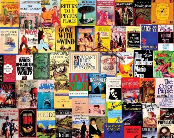 White Mountain Puzzles Best Sellers, Vintage Book Covers Collage, 1000 Piece Jigsaw