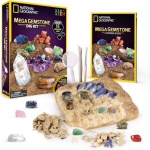 NATIONAL GEOGRAPHIC Mega Gemstone Dig Kit Excavate 15 Real Gems Including Amethyst,