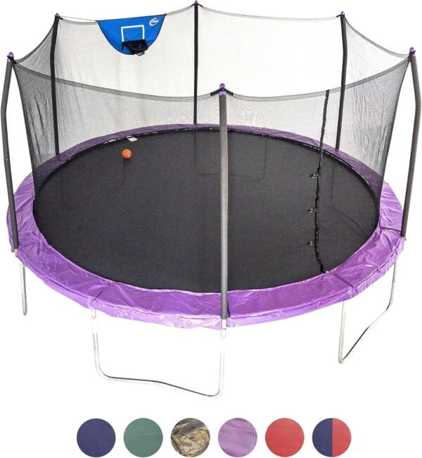Skywalker Trampolines 15-Foot Jump N Dunk Trampoline with Enclosure Net - Basketball