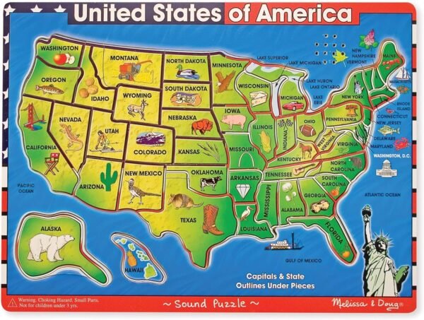 Melissa & Doug Deluxe Wooden USA Map Sound Puzzle Kit