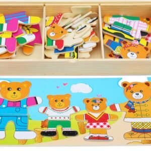 TOWO Wooden Bear Family Dress up Puzzle Box - Sorting and Matching