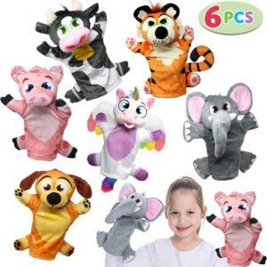 JOYIN Toy Animal Friends Deluxe Hand Puppets 6 Pack for Imaginative Play,