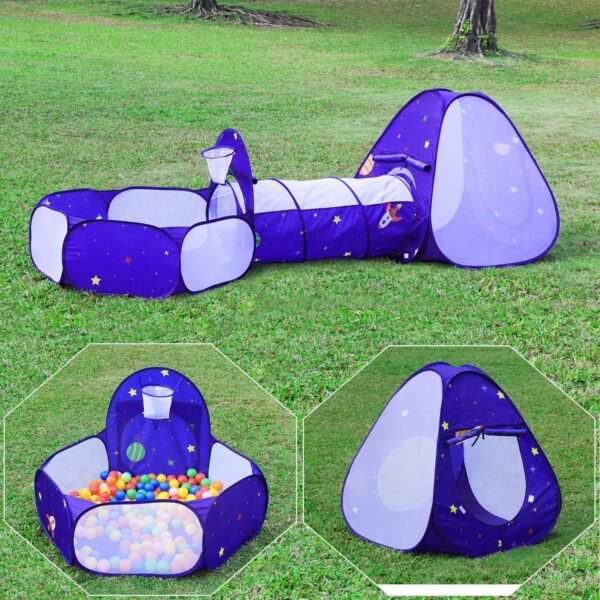 Homfu Kids Tent with Tunnel Pop-Up Playhouse with Ball Pit and Basket