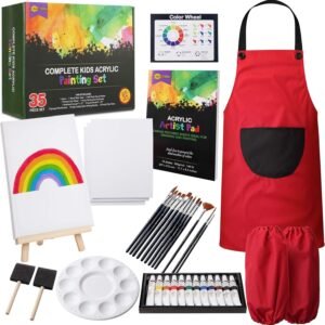 RiseBrite Kids Art Set 35 Pcs Acrylic Paint Set for Kids Includes