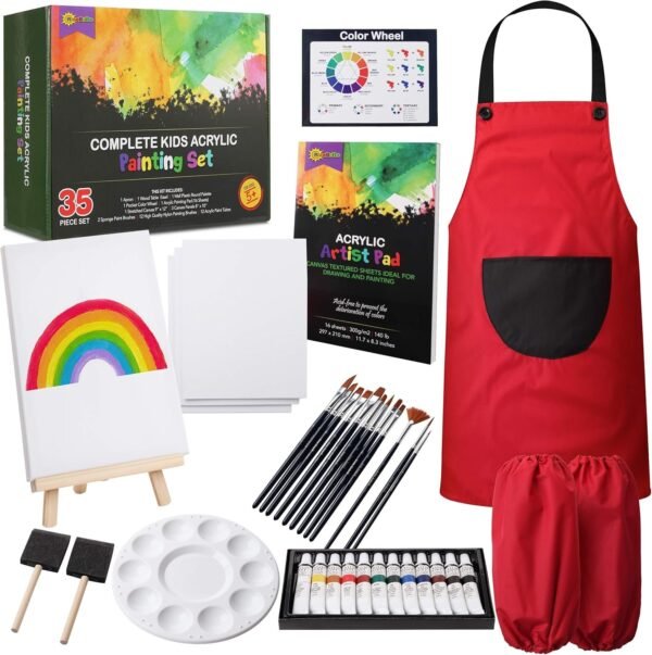 RiseBrite Kids Art Set 35 Pcs Acrylic Paint Set for Kids Includes