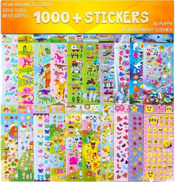 RENOOK Stickers 1000 + and 20 Different Scenes, 3D Puffy Stickers, Year-Round
