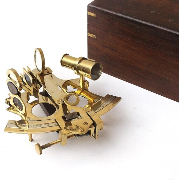 Vintage Ship History Sextant with Hardwood Box Antique Marine Collectible, 6 inch,