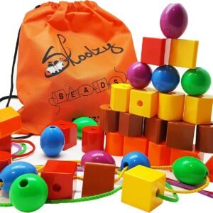Skoolzy Lacing Beads for Kids Toddler Toy - JUMBO Primary Lacing Toys