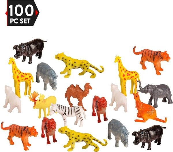 100 Piece Party Pack Mini Wild Jungle Animals - Plastic Mini Educational