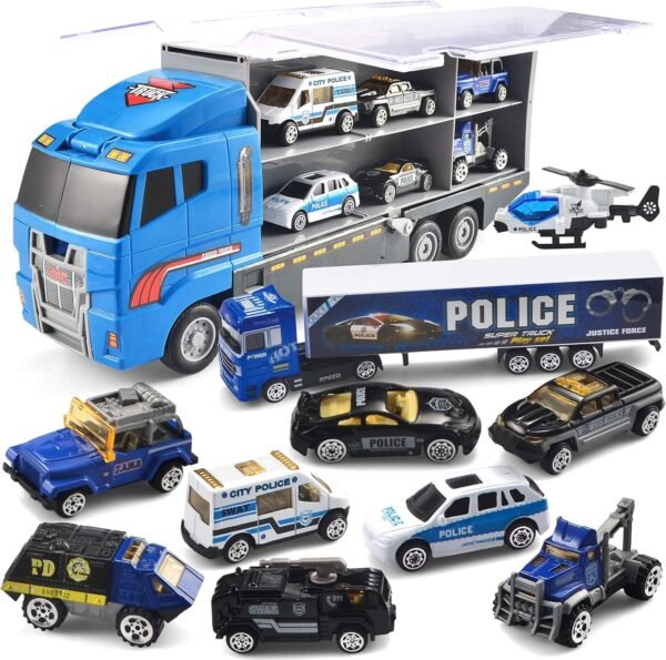 JOYIN 10 in 1 Die-cast Police Patrol Rescue Truck Mini Police Vehicles