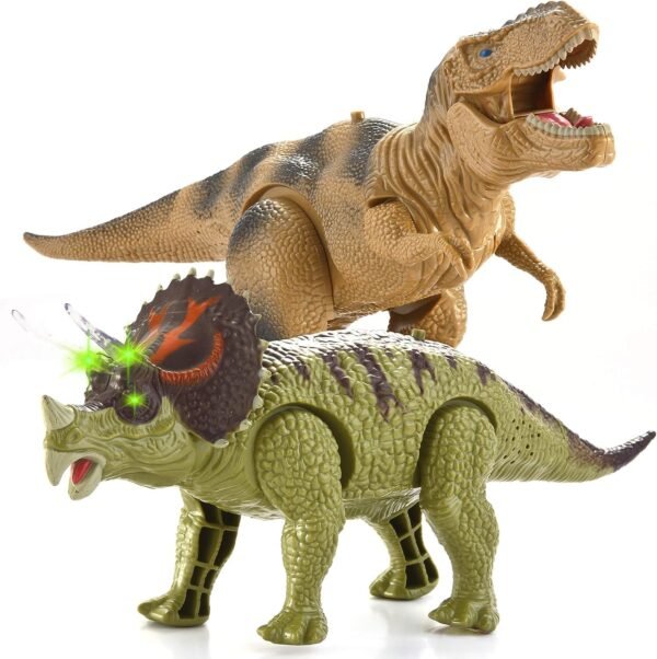 JOYIN 2 in 1 Dinosaur Realistic Walking T-rex Toy Electronic and Triceratops