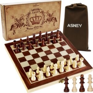 ASNEY Upgraded Magnetic Chess Set, 12 x 12 Folding Wooden Chess Set