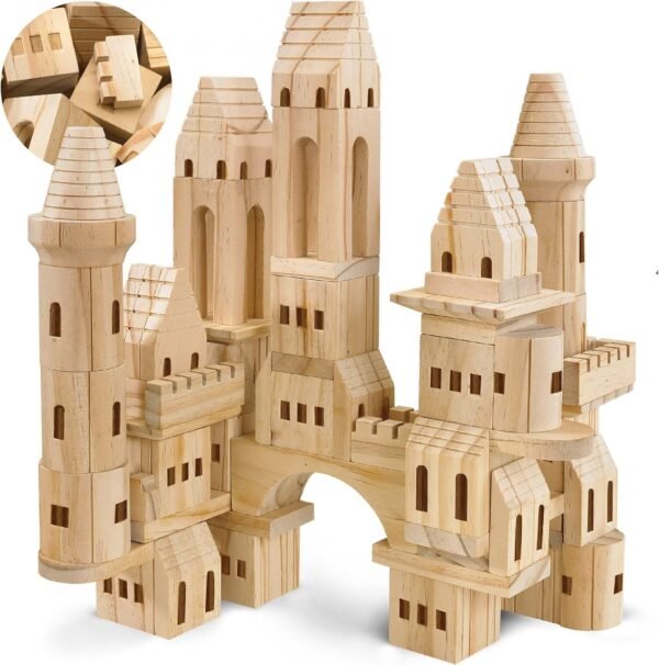 FAO Schwarz Medieval Knights & Princesses Wooden Castle Building Blocks, 75 Piece