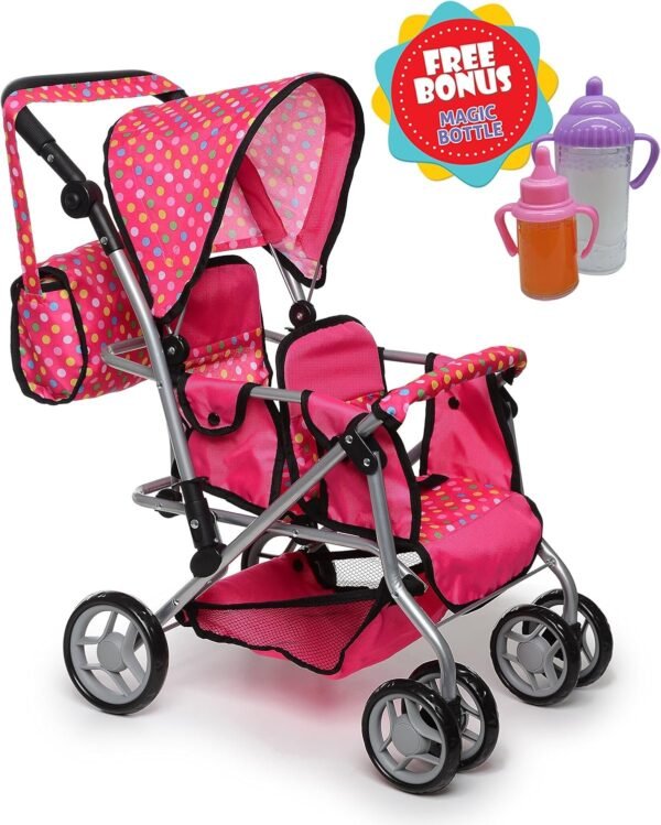 Exquisite Buggy, Twin Doll Stroller with Diaper Bag and Swivel Wheels &
