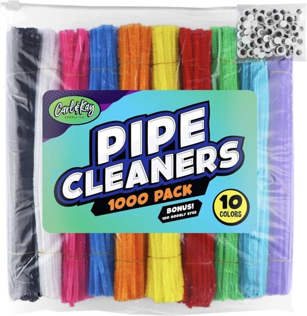 Carl & Kay 1000 Bulk Pipe Cleaners Bonus 100 Googly Eyes Chenille