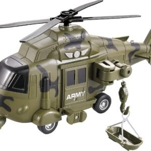 Memtes Friction Powered Army Helicopter Toy with Retractable line and Rescue Basket