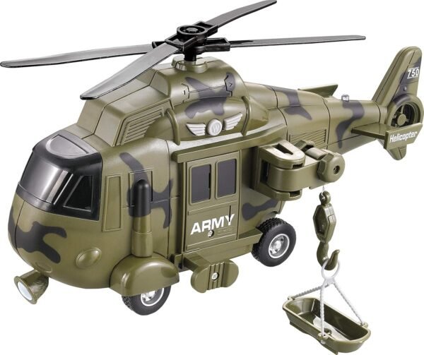Memtes Friction Powered Army Helicopter Toy with Retractable line and Rescue Basket