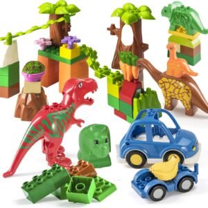 Prextex 48 Piece Dinosaur Paradise Building Blocks Set STEM Learning Mighty Dinosaur