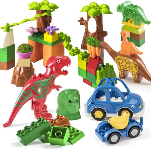 Prextex 48 Piece Dinosaur Paradise Building Blocks Set STEM Learning Mighty Dinosaur