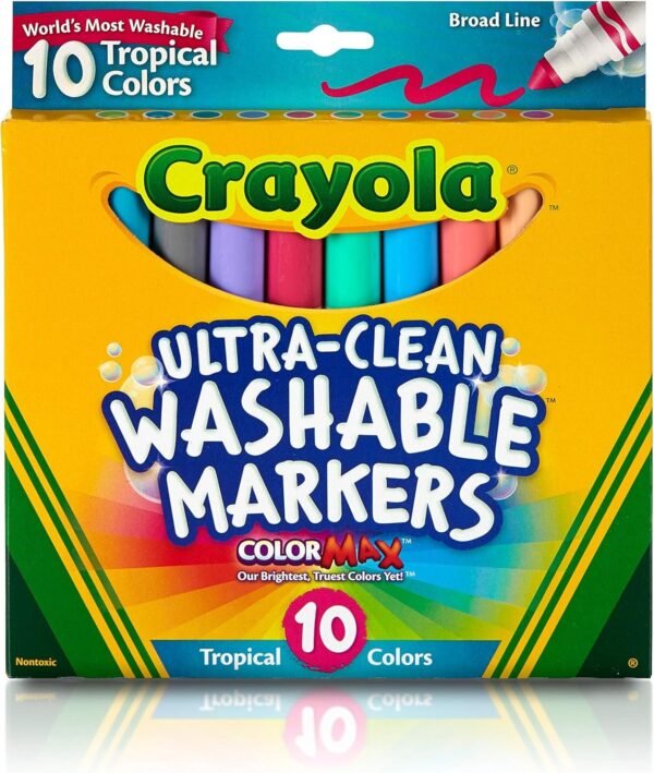 Crayola Ultra Clean Washable Markers, Tropical, Gift for Kids, 10Count